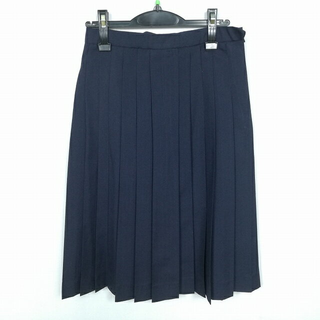 スクールスカート 夏物 w66-丈65 紺 中学 高校 プリーツ 学生服 制服 女子 中古 HK4464