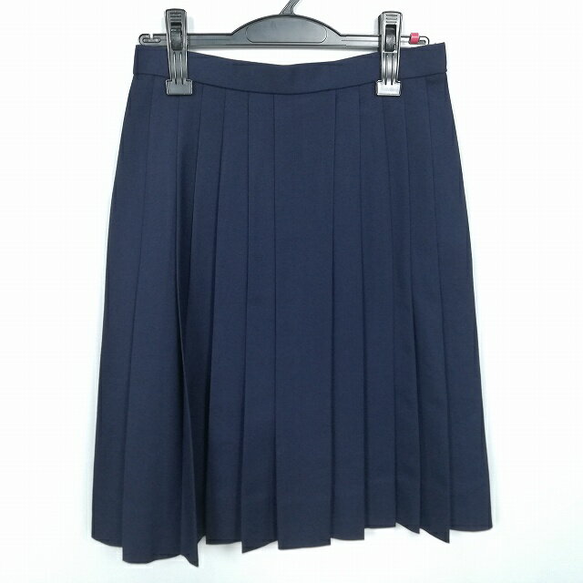 スクールスカート 冬物 w63-丈60 紺 中学 高校 プリーツ 学生服 制服 女子 中古 HK4474