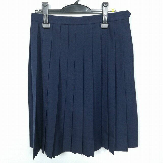 スクールスカート 冬物 w69-丈61 紺 中学 高校 プリーツ 学生服 制服 女子 中古 HK4476