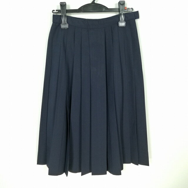 スクールスカート 夏物 w60-丈65 紺 中学 高校 プリーツ 学生服 制服 女子 中古 HK4486