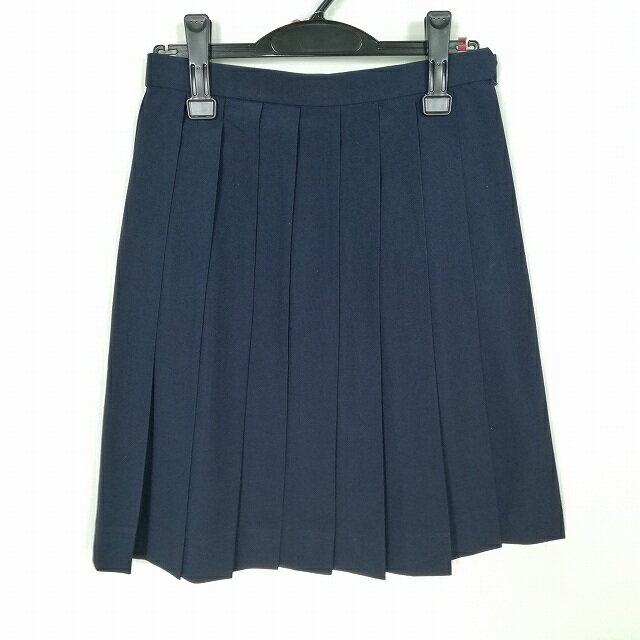 スクールスカート 夏物 w63-丈53 紺 中学 高校 プリーツ 学生服 制服 女子 中古 HK4487