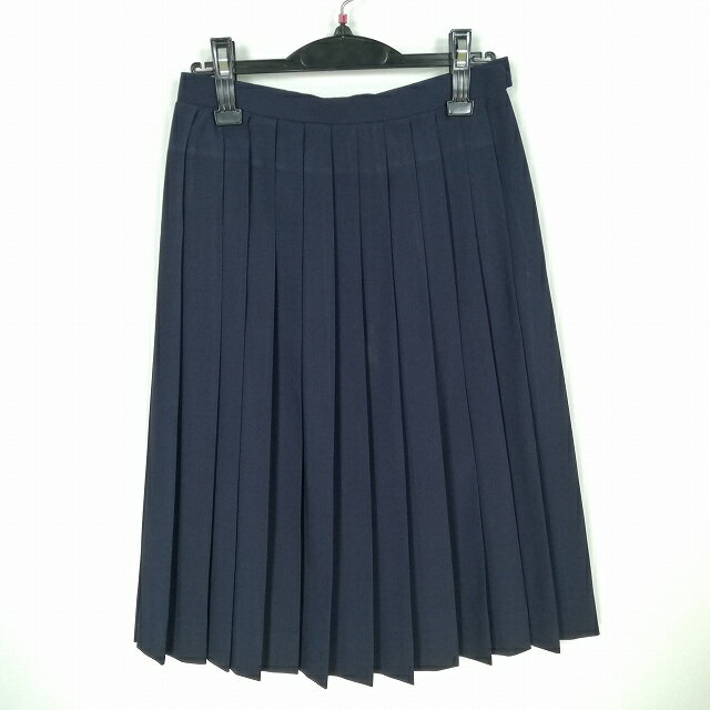 スクールスカート 夏物 w63-丈67 紺 中学 高校 プリーツ 学生服 制服 女子 中古 HK4491