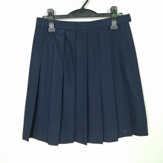 スクールスカート 夏物 w66-丈52 紺 中学 高校 プリーツ 学生服 制服 女子 中古 HK4497