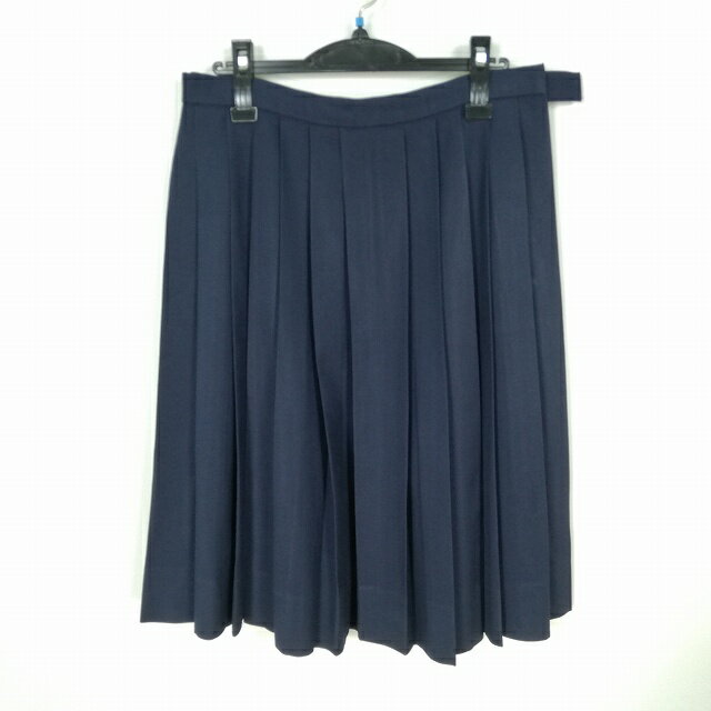 スクールスカート 大きいサイズ 冬物 w78-丈63 紺 中学 高校 プリーツ 学生服 制服 女子 中古 HK4506