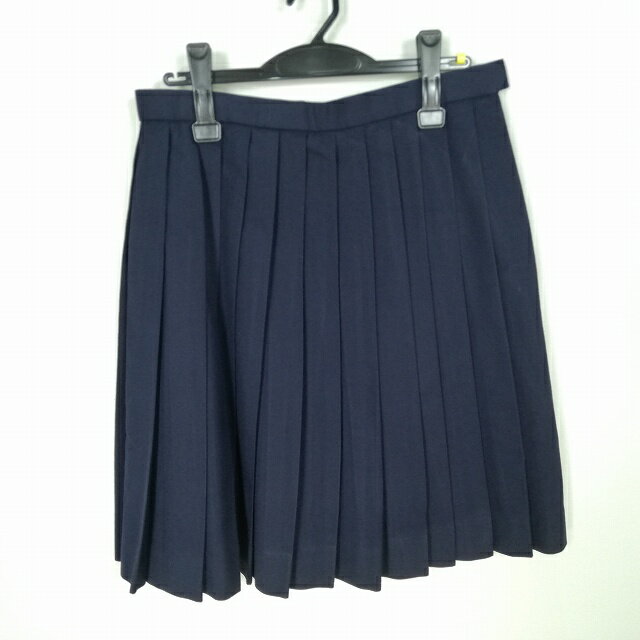 スクールスカート 冬物 w69-丈54 紺 中学 高校 プリーツ 学生服 制服 女子 中古 HK4517