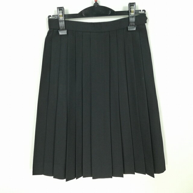 スクールスカート 夏物 w60-丈56 黒 中学 高校 プリーツ 学生服 制服 女子 中古 HK4530