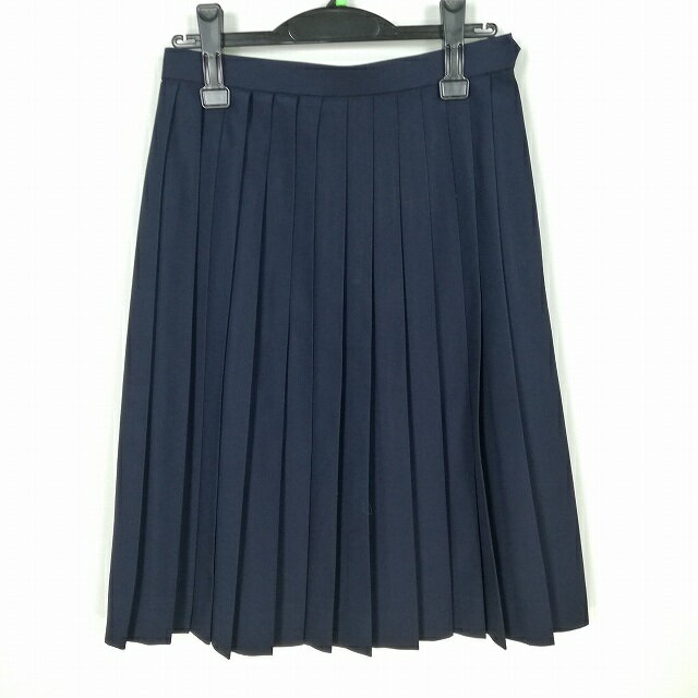 スクールスカート 夏物 w66-丈62 紺 中学 高校 プリーツ 学生服 制服 女子 中古 HK4542