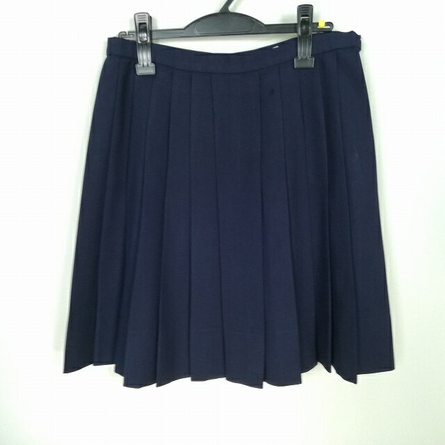 スクールスカート 冬物 w69-丈52 紺 中学 高校 プリーツ 学生服 制服 女子 中古 HK4566