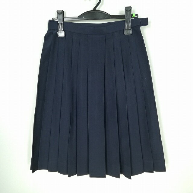 スクールスカート 夏物 w66-丈59 紺 中学 高校 プリーツ 学生服 制服 女子 中古 HK4580