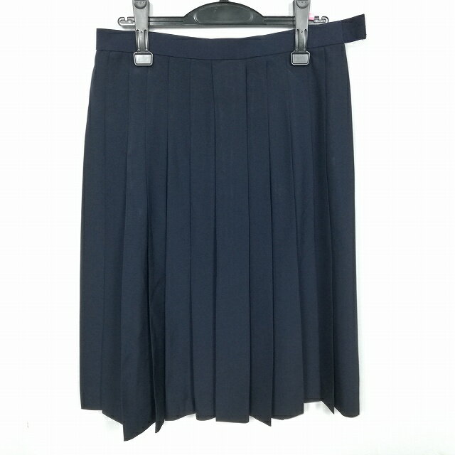 スクールスカート 大きいサイズ 夏物 w72-丈65 紺 中学 高校 プリーツ 学生服 制服 女子 中古 HK4589