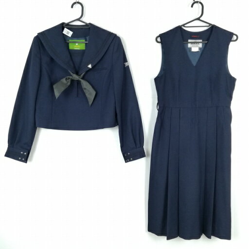 セーラー服 ジャンパースカート スカーフ 上下3点セット L 冬物 黒2本線 女子 学生服 福岡三池高校 紺 制服 中古 ランクC NA6658 セーラー服 ジャンパースカート スカーフ 上下3点セット L 冬物 黒2本線 女子 学生服 福岡三池高校 紺 制服 中古 ランクC NA6658