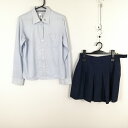 ポロシャツ ミニスカート 上下2点セット L 大きいサイズ 中間服 女子 学生服 兵庫姫路別所高校 ストライプ(白/水色)中古 ランクC NA6678
