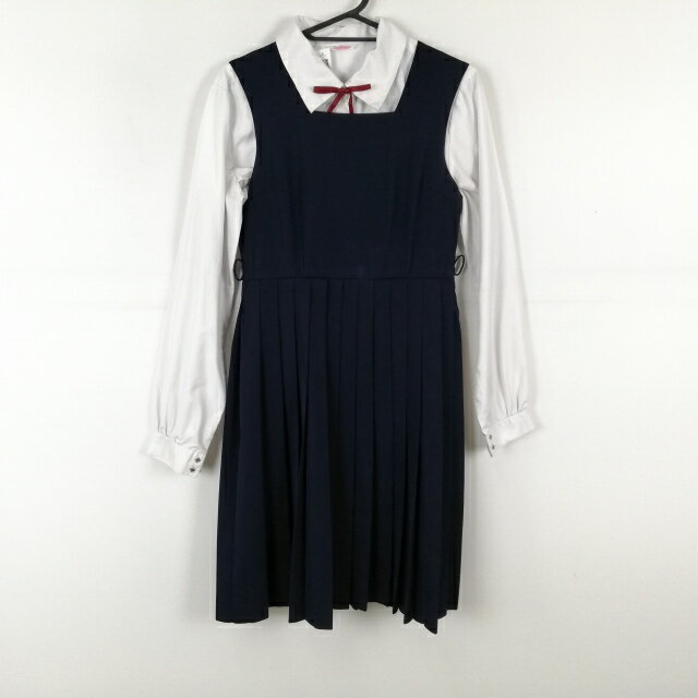 ジャンパースカート 紐タイ バスト80 ウエスト66 冬物 女子 学生服 中学 高校 紺 制服 中古 ランクC EY0647