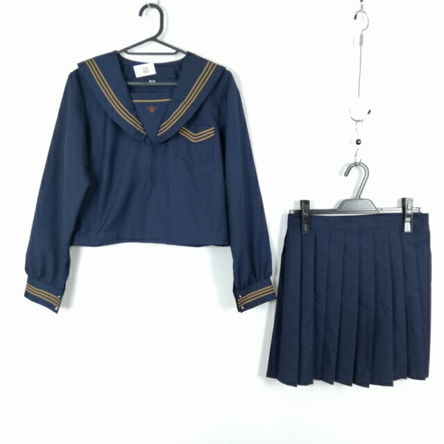 コスプレ セーラー服 ミニスカート 上下2点セット M 茶3本線 女子 学生服 中学 高校 紺 制服 中古 GM1948