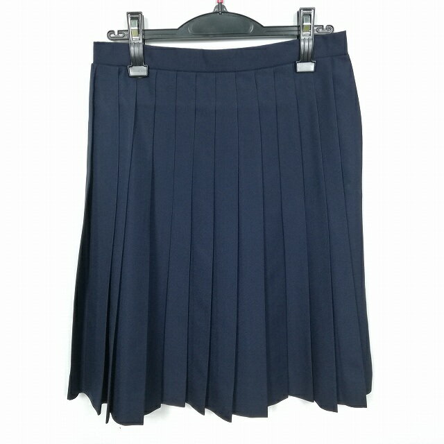 スクールスカート 冬物 w63-丈57 紺 中学 高校 プリーツ 学生服 制服 女子 中古 HK4596