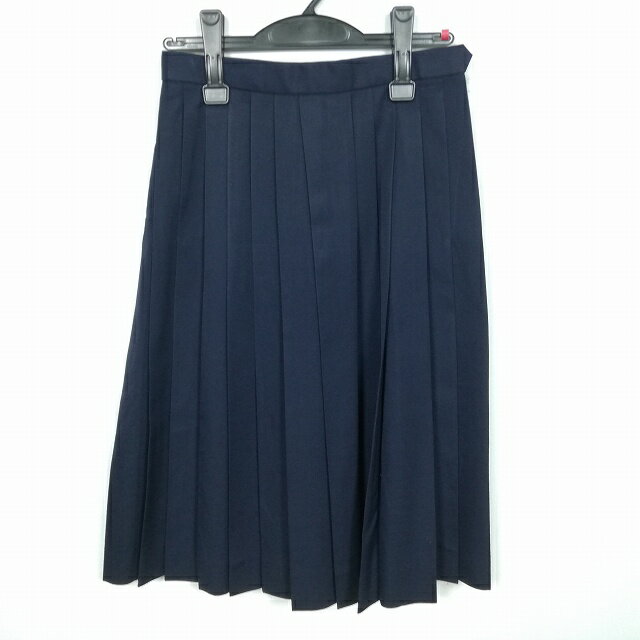 スクールスカート 冬物 w63-丈65 紺 中学 高校 プリーツ 学生服 制服 女子 中古 HK4601