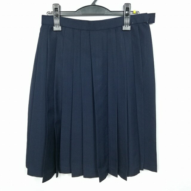 スクールスカート 冬物 w69-丈60 紺 中学 高校 プリーツ 学生服 制服 女子 中古 HK4607