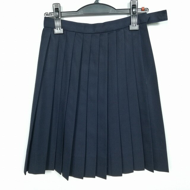 スクールスカート 冬物 w60-丈52 紺 中学 高校 プリーツ 学生服 制服 女子 中古 HK4616