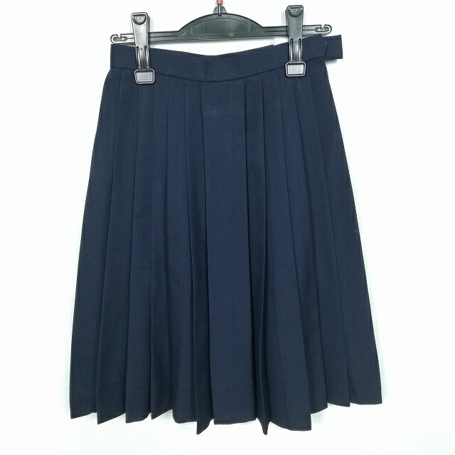 スクールスカート 冬物 w60-丈60 紺 中学 高校 プリーツ 学生服 制服 女子 中古 HK4617