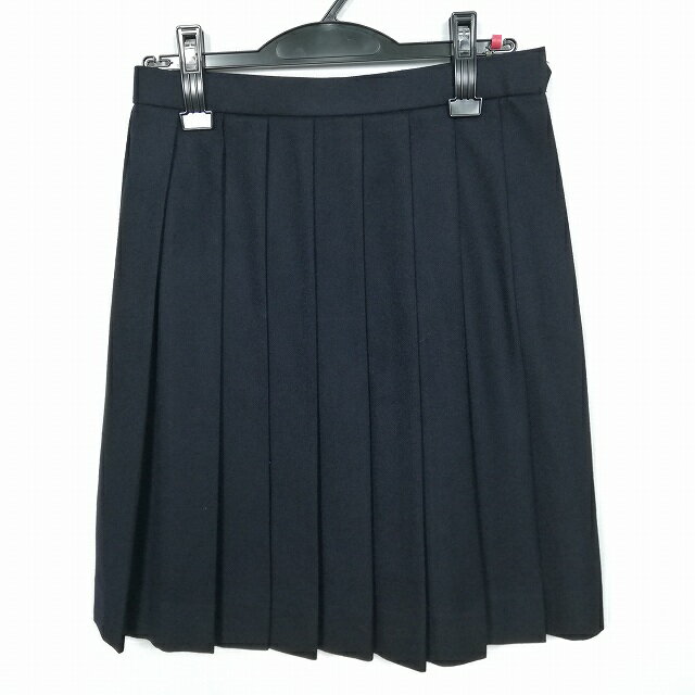 スクールスカート 冬物 w63-丈53 紺 中学 高校 プリーツ 学生服 制服 女子 中古 HK4618