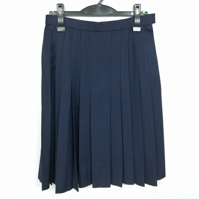 スクールスカート 冬物 w66-丈51 紺 中学 高校 プリーツ 学生服 制服 女子 中古 HK4626
