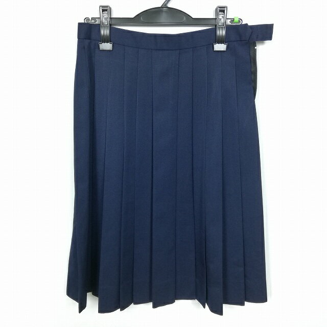 スクールスカート 冬物 w66-丈60 紺 中学 高校 プリーツ 学生服 制服 女子 中古 HK4627