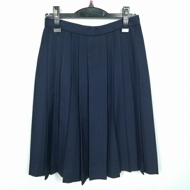 スクールスカート 冬物 w63-丈60 紺 中学 高校 プリーツ 学生服 制服 女子 中古 HK4650