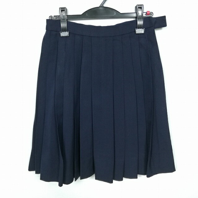 スクールスカート 冬物 w63-丈52 紺 中学 高校 プリーツ 学生服 制服 女子 中古 HK4656