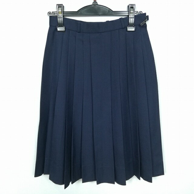 スクールスカート 冬物 w60-丈60 紺 中学 高校 プリーツ 学生服 制服 女子 中古 HK4671