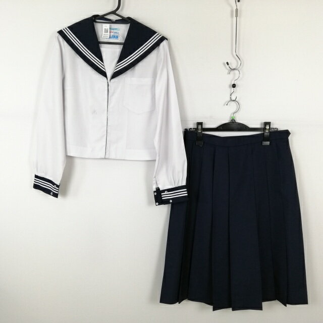 セーラー服 スカート 上下2点セット 大きいサイズ 中間服 白3本線 女子 学生服 中学 高校 白 制服 中古 ランクC NA1070
