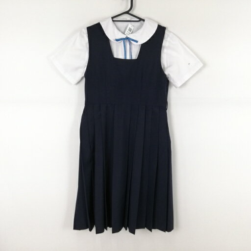 ジャンパースカート 紐タイ バスト86 ウエスト74 夏物 女子 学生服 中学 高校 紺 制服 中古 ランクC NA1404 ジャンパースカート 紐タイ バスト86 ウエスト74 夏物 女子 学生服 中学 高校 紺 制服 中古 ランクC NA1404