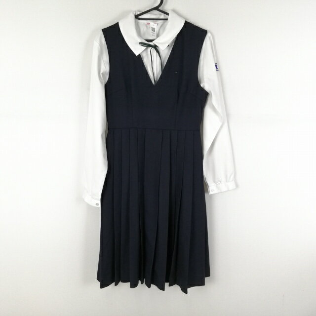 ジャンパースカート 紐タイ バスト82 ウエスト68 冬物 女子 学生服 中学 高校 紺 制服 中古 ランクC NA1852