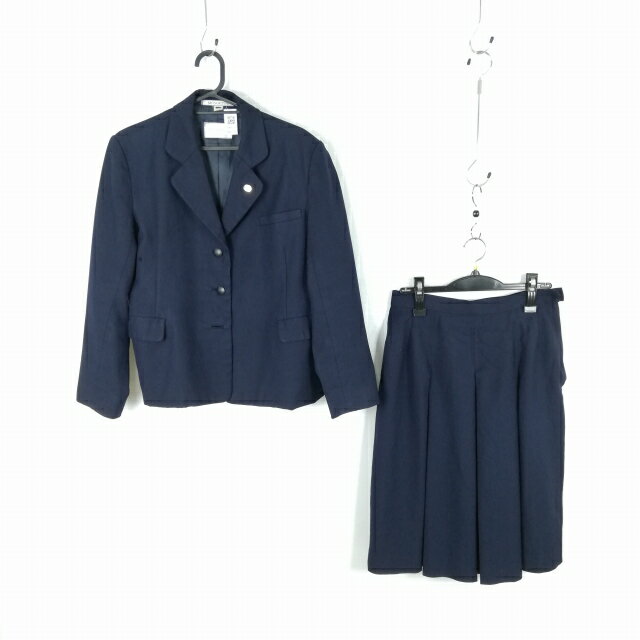 ブレザー スカート 上下2点セット 大きいサイズ 冬物 女子 学生服 中学 高校 紺 制服 中古 ランクC NA6930