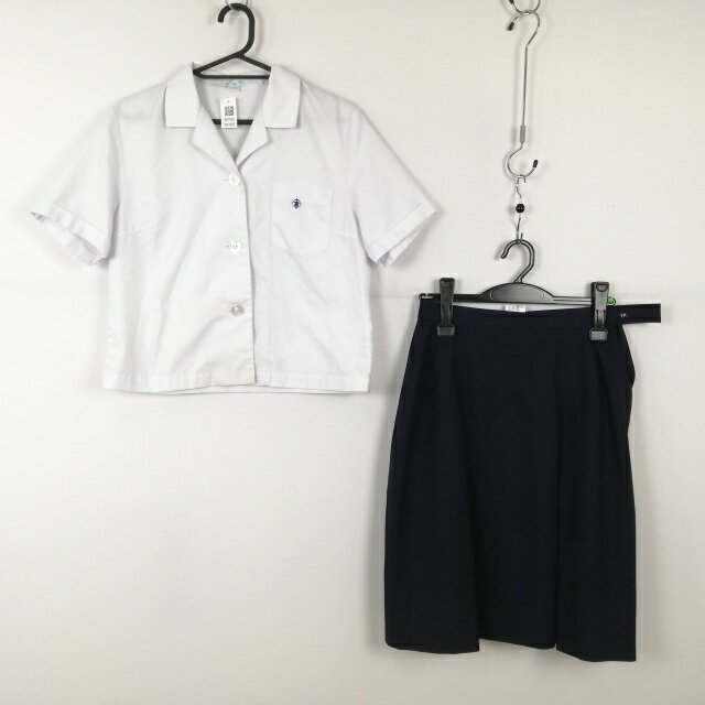 ブラウス スカート 上下2点セット 大きいサイズ 夏物 女子 学生服 中学 高校 白 制服 中古 ランクC NA7005