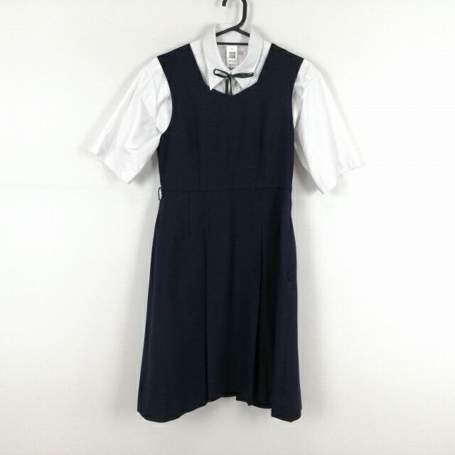 ジャンパースカート 紐タイ 145ASS バスト82 ウエスト70 トンボ 冬物 女子 学生服 中学 高校 紺 制服 中古 ランクB NA7116