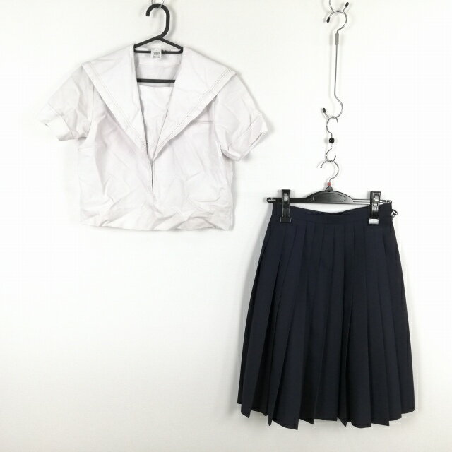 セーラー服 スカート 上下2点セット 夏物 白2本線 女子 学生服 中学 高校 白 制服 中古 ランクC NA7148