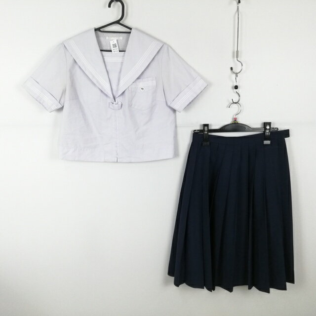 セーラー服 スカート 上下2点セット 夏物 白3本線 女子 学生服 中学 高校 白 制服 中古 ランクC NA7154