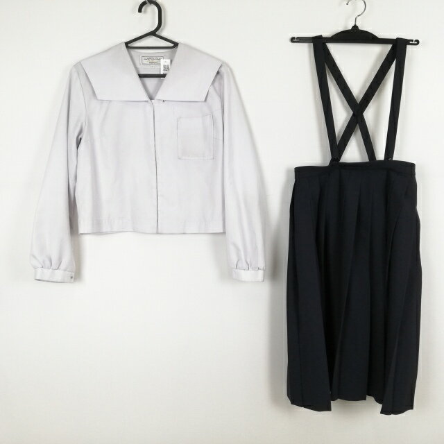 セーラー服 スカート 上下2点セット L 中間服 女子 学生服 中学 高校 白 制服 中古 ランクC NA8019