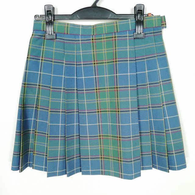 スクールスカート 夏物 w63-丈42 チェック 中学 高校 ミニ丈 プリーツ 学生服 制服 女子 中古 HK1176