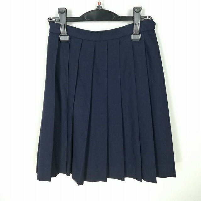 スクールスカート 冬物 w60-丈52 紺 中学 高校 プリーツ 学生服 制服 女子 中古 HK1467
