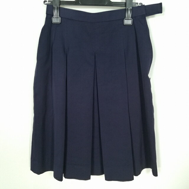 スクールスカート 冬物 w66-丈58 紺 中学 高校 プリーツ 学生服 制服 女子 中古 HK8432