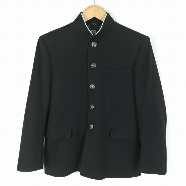 学生服 学ラン 155A 男子 トンボ 上着 ウール混 標準型学生服 ラウンドカラー カシドス 黒 中古 ランクC JJ5181