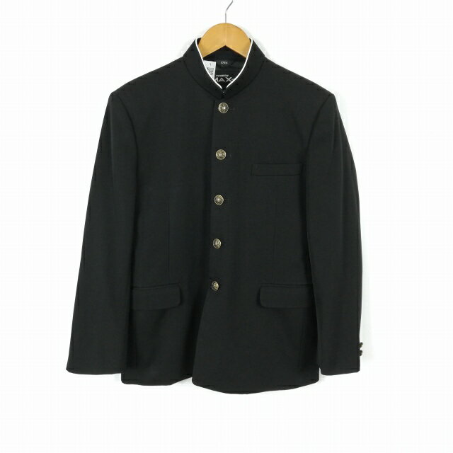 学生服 学ラン 170A 男子 トンボ 上着 丸洗い可 ウール混 標準型学生服 ラウンドカラー カシドス 黒 中古 ランクC a3 JJ6474