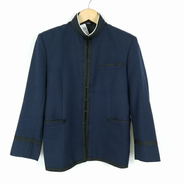 学生服 学ラン 155A 男子 上着 丸洗い可 ウール混 海軍型学生服 ラウンドカラー サージ 紺 中古 ランクC a3 JJ6480