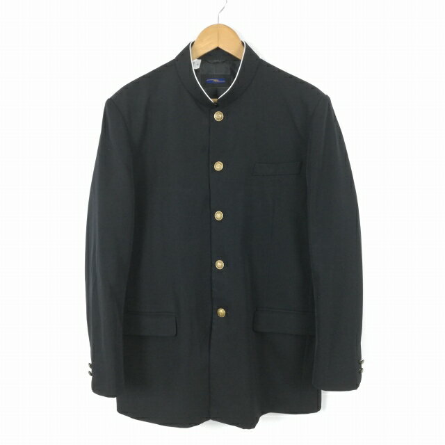 学生服 学ラン 190A 男子 上着 丸洗い可 ウール混 標準型学生服 ラウンドカラー カシドス 黒 中古 ランクC a3 JJ6506