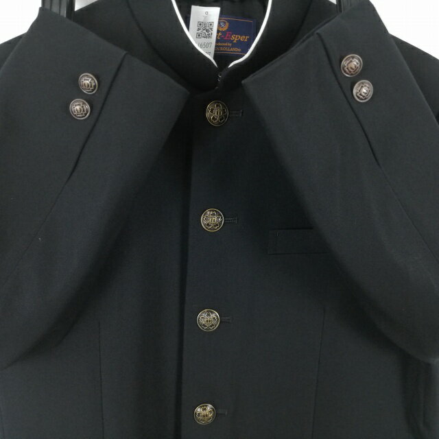 学生服 学ラン 165A 男子 上着 丸洗い可 ウール混 ラウンドカラー カシドス 黒 中古 ランクC a3 JJ6507