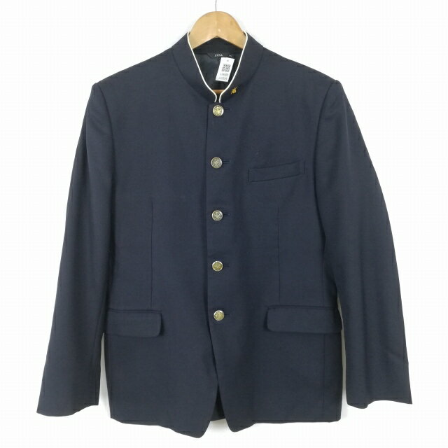 学生服 学ラン 175A 男子 トンボ 上着 丸洗い可 ウール混 学校指定制服 ラウンドカラー サージ 紺 中古 ランクC a3 JJ6509