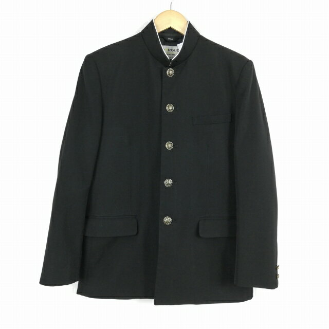 学生服 学ラン 170A 男子 富士ヨット 上着 丸洗い可 ウール混 標準型学生服 ラウンドカラー カシドス 黒 中古 ランクB a3 JJ6512