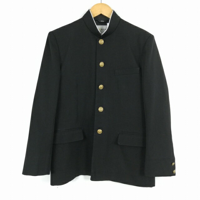 学生服 学ラン 165A 男子 富士ヨット 上着 丸洗い可 ウール混 標準型学生服 ラウンドカラー カシドス 黒 中古 ランクB a3 JJ6518
