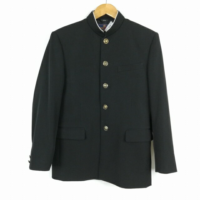 学生服 学ラン 170A 男子 上着 丸洗い可 ウール混 ラウンドカラー カシドス 黒 中古 ランクB a3 JJ6520